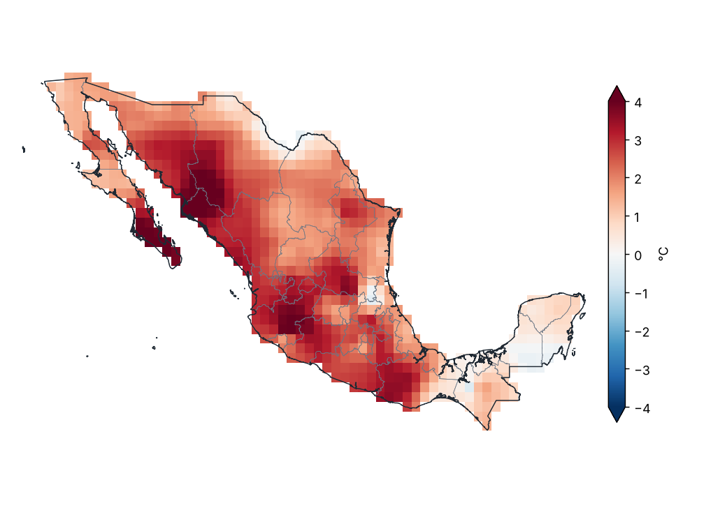 Anomalía de temperatura máxima (1991–2020)