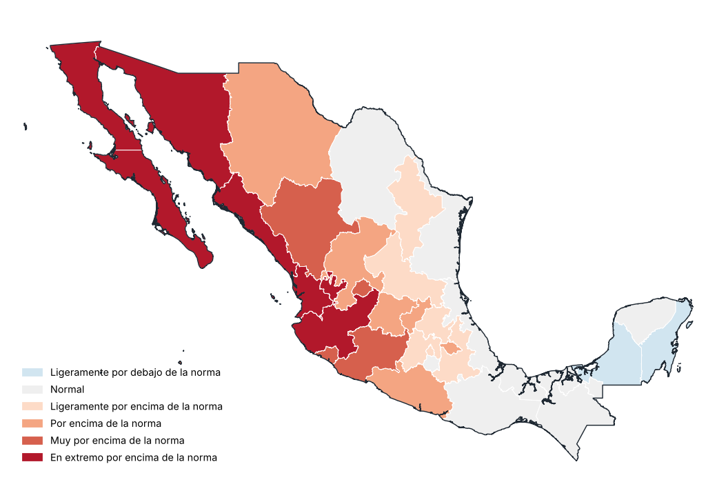 Anomalía de temperatura media por entidad