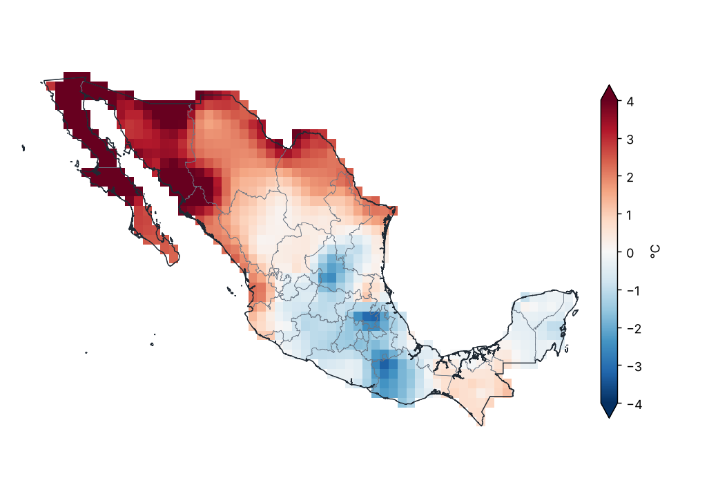 Anomalía de temperatura mínima (1991–2020)