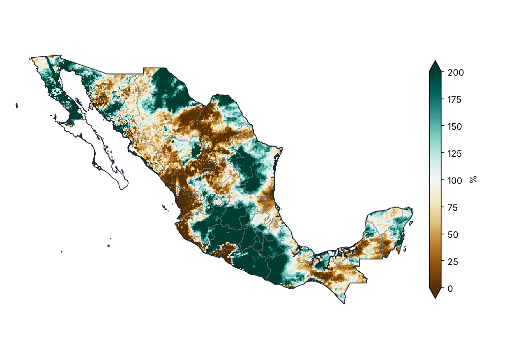 Porcentaje de la precipitación normal (1991–2020)