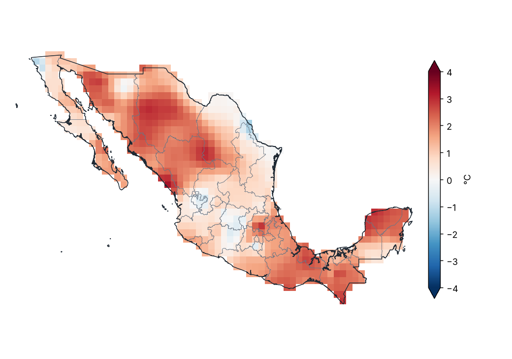 Anomalía de temperatura máxima (1991–2020)