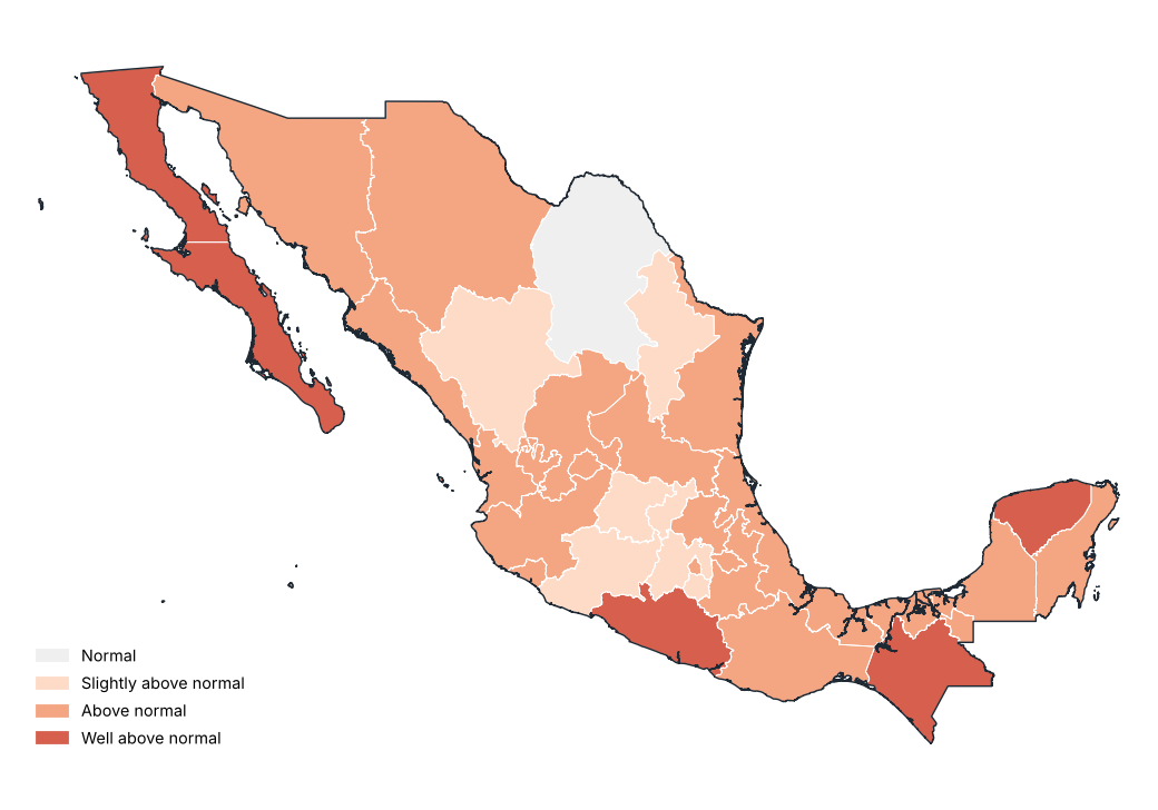 Mean temperature anomaly by state