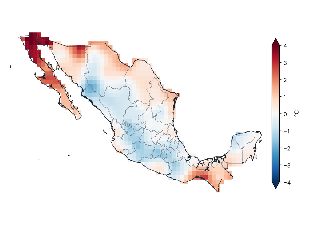 Anomalía de temperatura mínima (1991–2020)