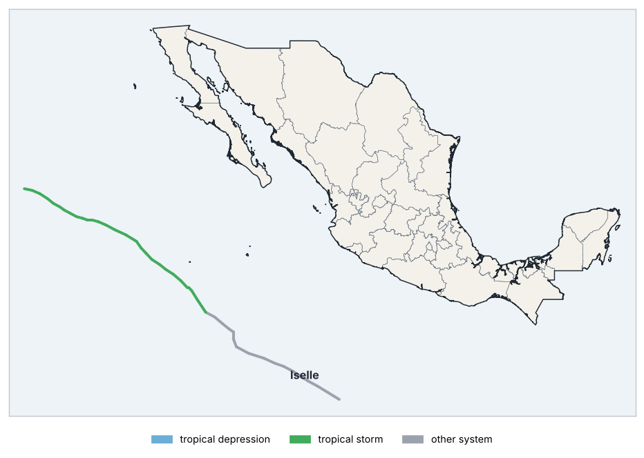 Tracks of nearby tropical cyclones