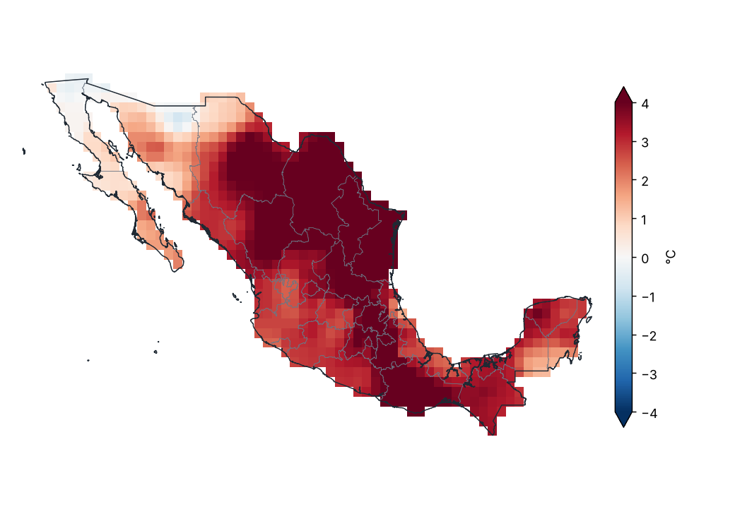 Anomalía de temperatura máxima (1991–2020)
