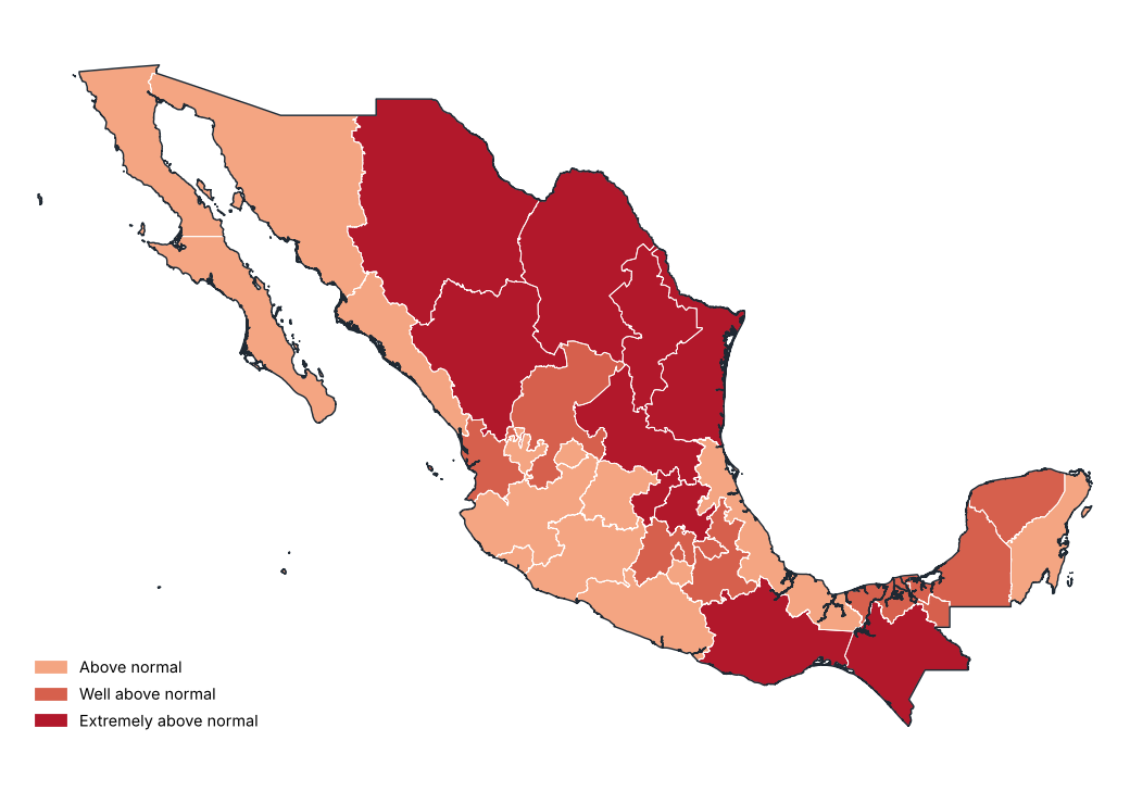 Mean temperature anomaly by state