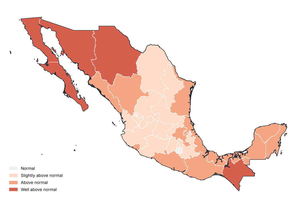 Mean temperature anomaly by state