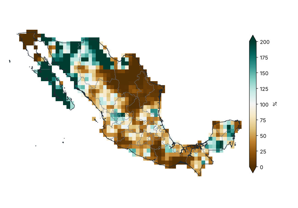 Porcentaje de la precipitación normal (1991–2020)