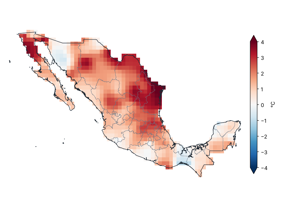 Anomalía de temperatura mínima (1991–2020)