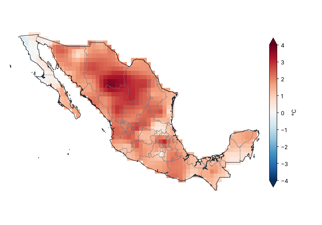 Anomalía de temperatura máxima (1991–2020)